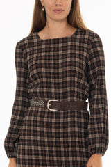 Brown Square Neck Plisse Maxi Dress
