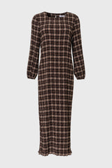 Brown Square Neck Plisse Maxi Dress