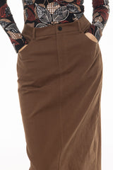 Brown Straight Denim Maxi Skirt