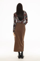 Brown Straight Denim Maxi Skirt