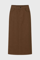 Brown Straight Denim Maxi Skirt