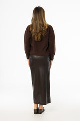 Brown Straight Vegan Leather Skirt