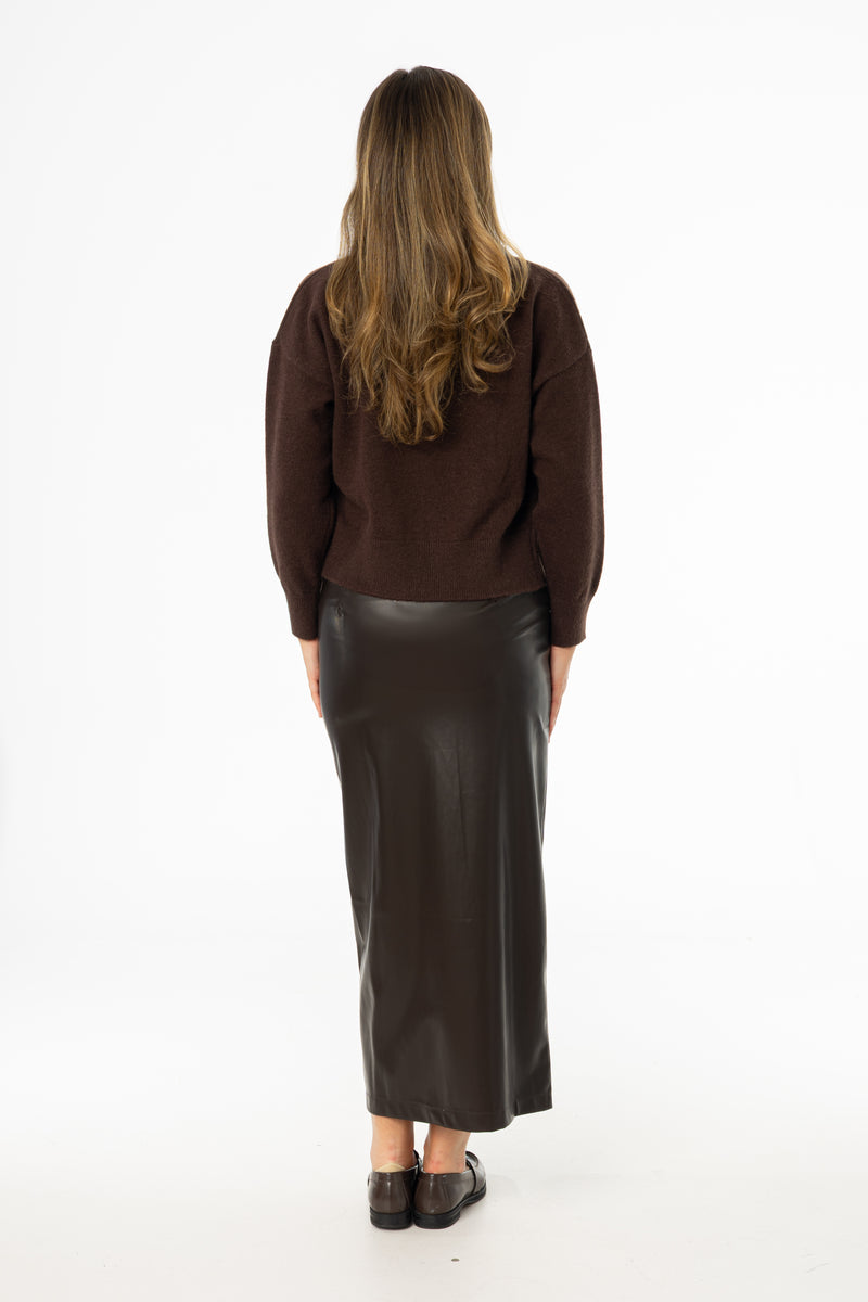 Brown Straight Vegan Leather Skirt