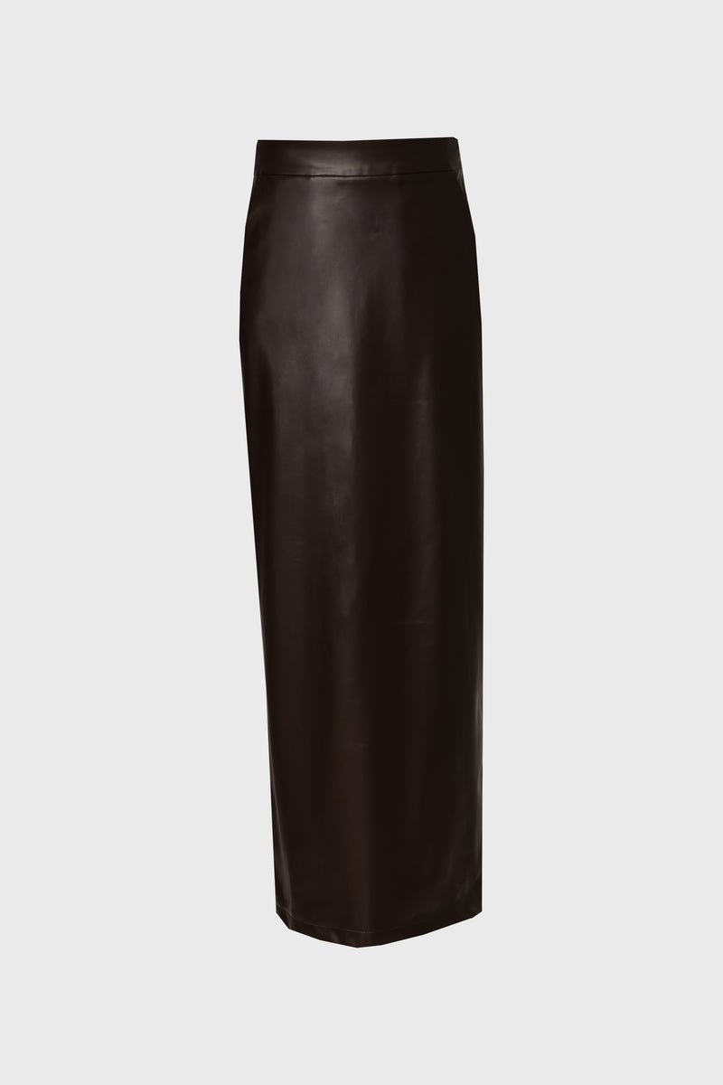 Brown Straight Vegan Leather Skirt