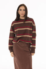 Brown Striped Crew Neck Sweatshirt