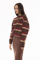 Brown Striped Crew Neck Sweatshirt