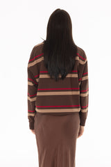 Brown Striped Crew Neck Sweatshirt