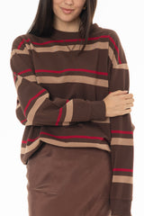 Brown Striped Crew Neck Sweatshirt