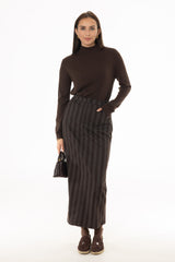 Brown Striped Maxi Skirt