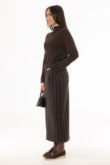 Brown Striped Maxi Skirt
