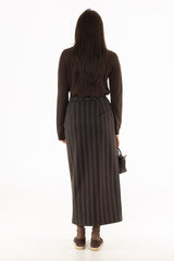 Brown Striped Maxi Skirt
