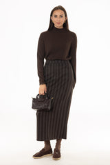 Brown Striped Maxi Skirt
