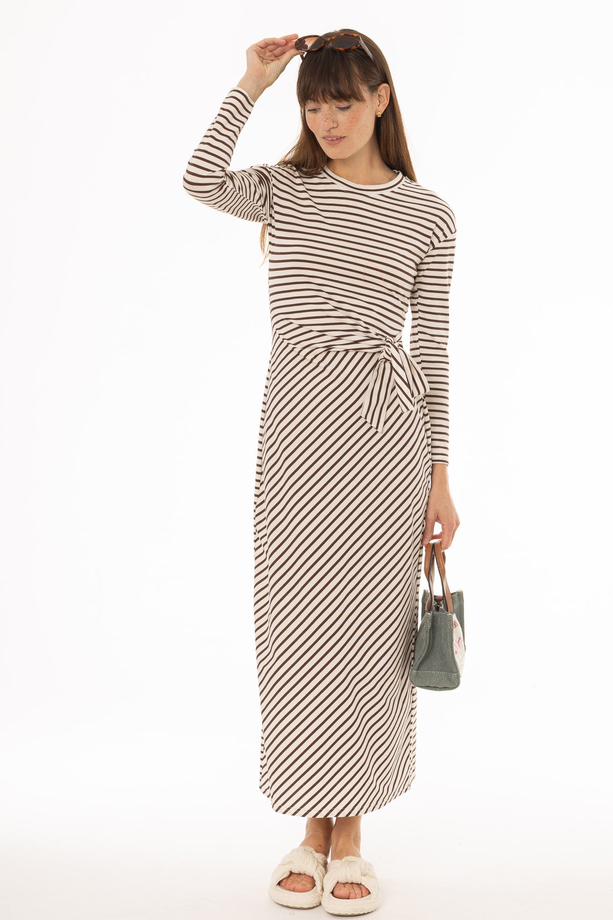 brown and black striped maxi dress Brown Striped Tie Maxi Dress – BLANK