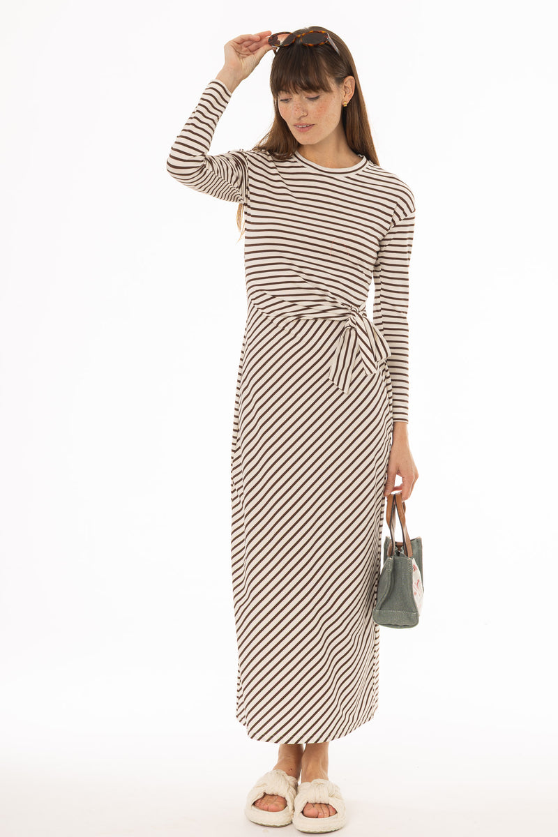 Brown Striped Tie Maxi Dress – BLANK