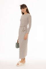 Brown Striped Tie Maxi Dress