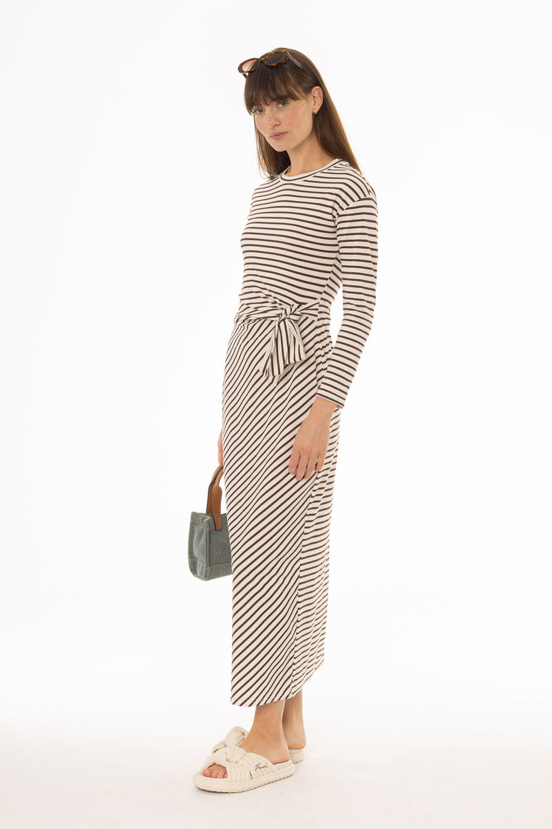 Brown Striped Tie Maxi Dress BLANK Brown Striped Tie Maxi Dress BLANK