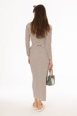 Brown Striped Tie Maxi Dress