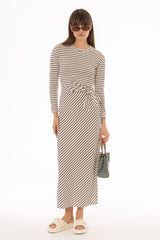 Brown Striped Tie Maxi Dress