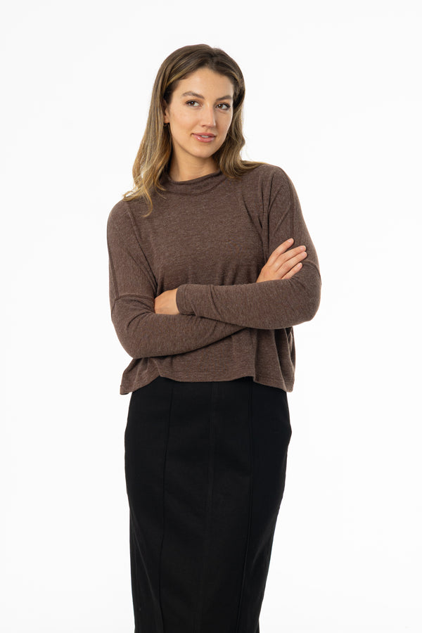 Brown Swing Mock Neck Top