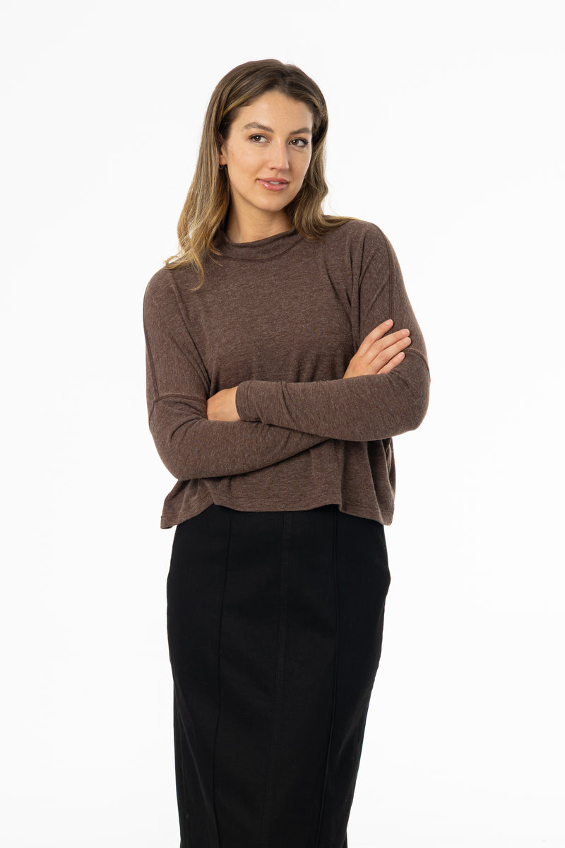 Brown Swing Mock Neck Top