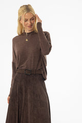 Brown Swing Mock Neck Top