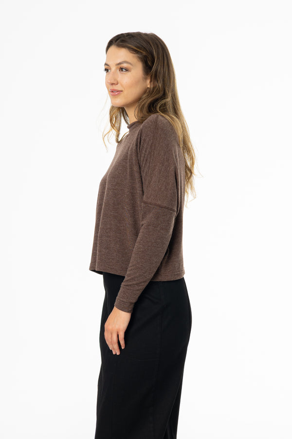 Brown Swing Mock Neck Top