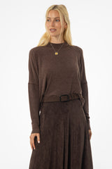 Brown Swing Mock Neck Top