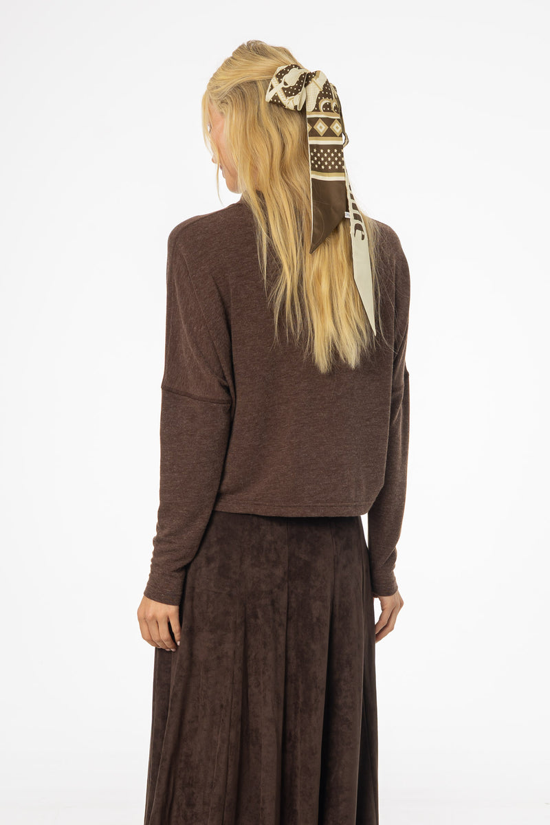Brown Swing Mock Neck Top