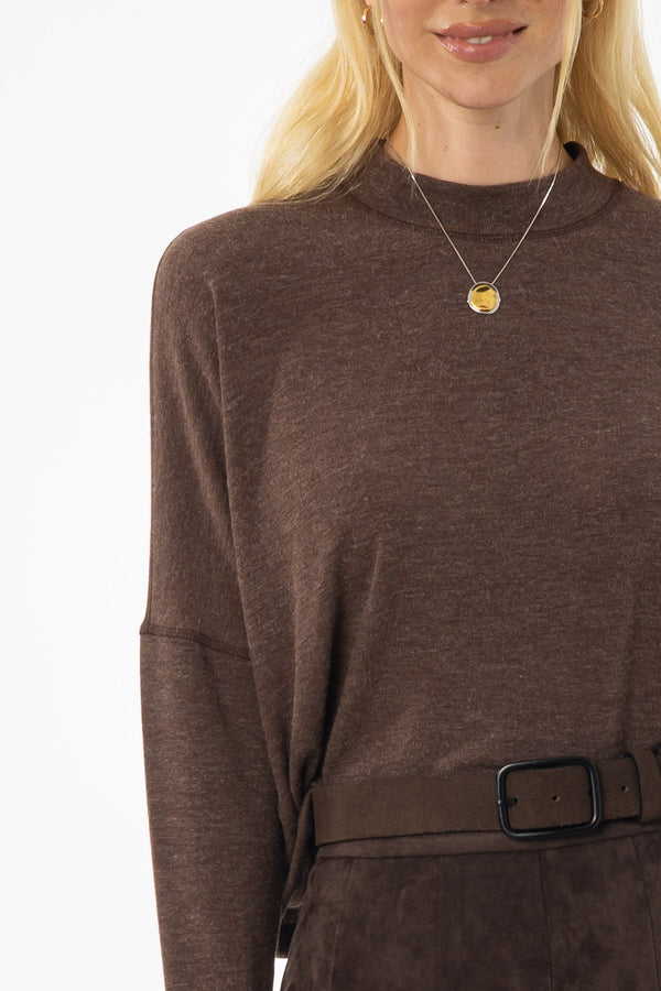 Brown Swing Mock Neck Top