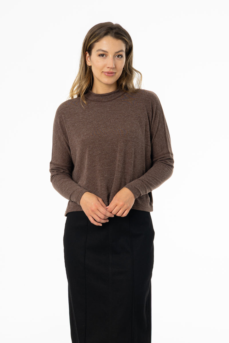 Brown Swing Mock Neck Top