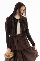 Brown Textured Velour Cardigan