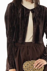 Brown Textured Velour Cardigan