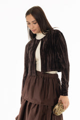 Brown Textured Velour Cardigan