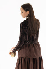 Brown Textured Velour Cardigan