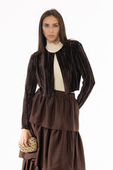 Brown Textured Velour Cardigan