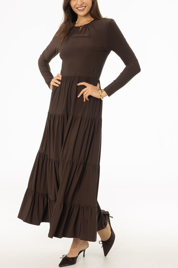 Brown Tiered Maxi Dress