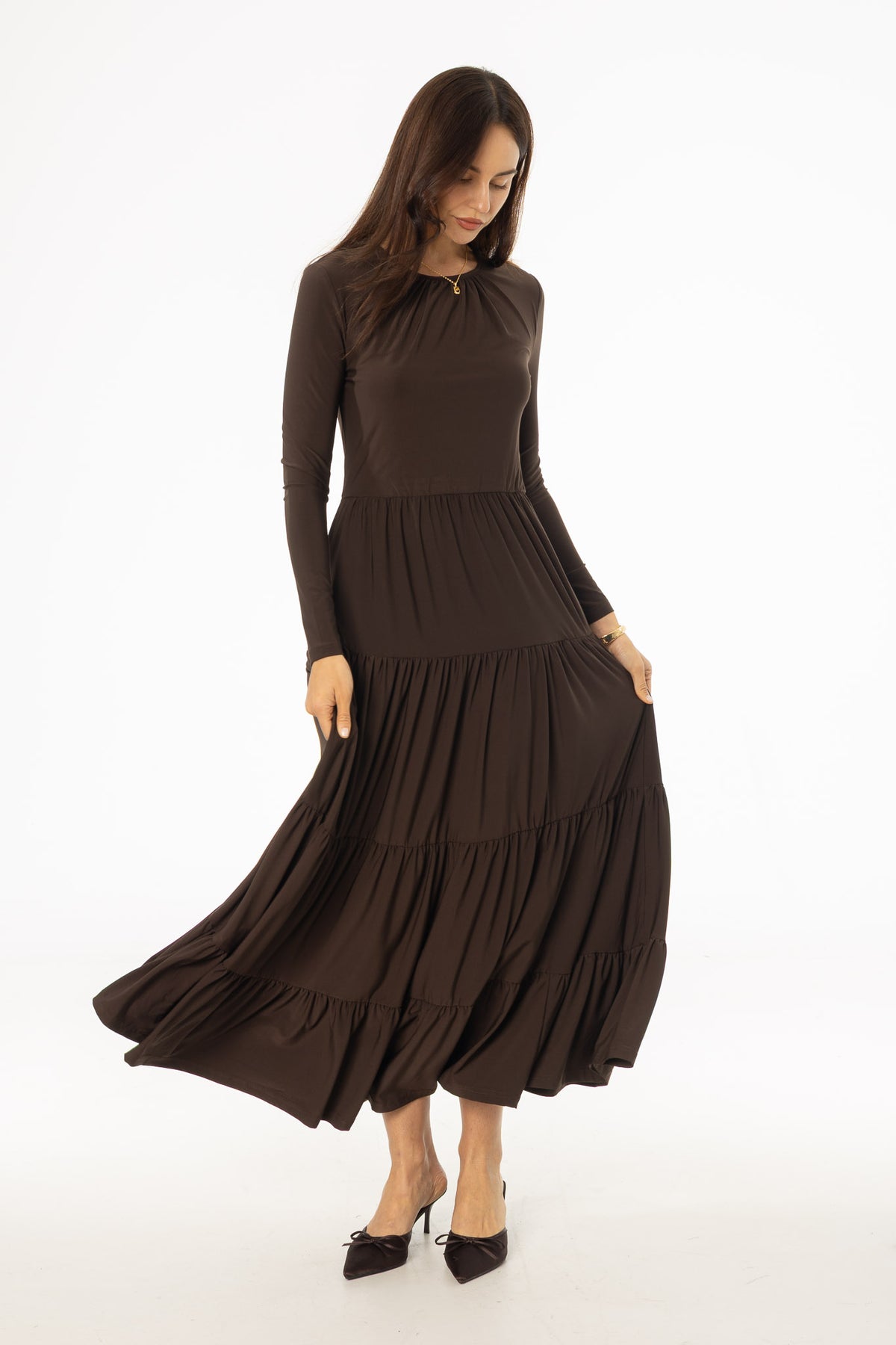 Brown Tiered Maxi Dress BLANK Brown Tiered Maxi Dress BLANK