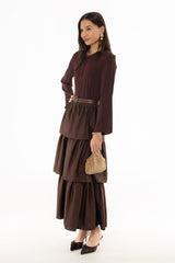Brown Tiered Silk Feel Maxi Skirt