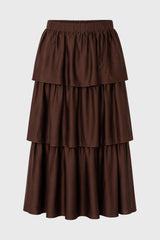 Brown Tiered Silk Feel Maxi Skirt