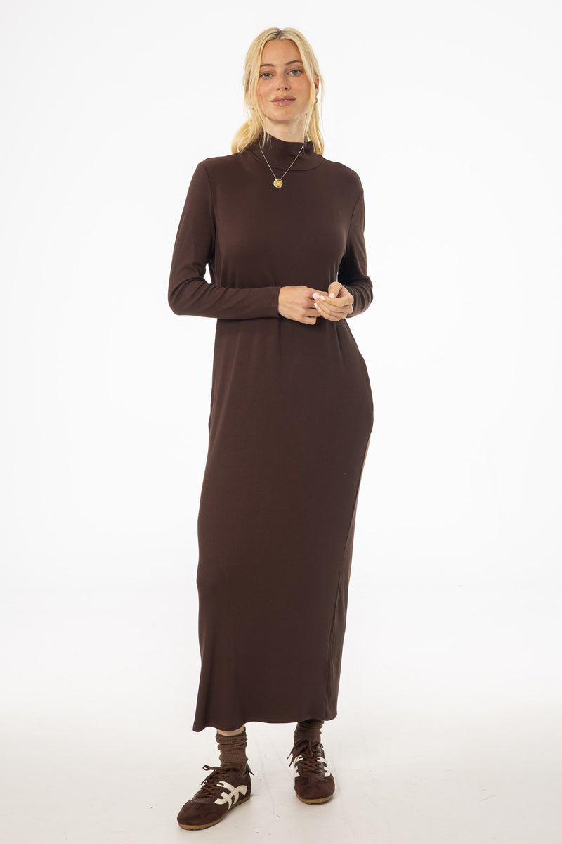 Brown Turtleneck Basic Maxi