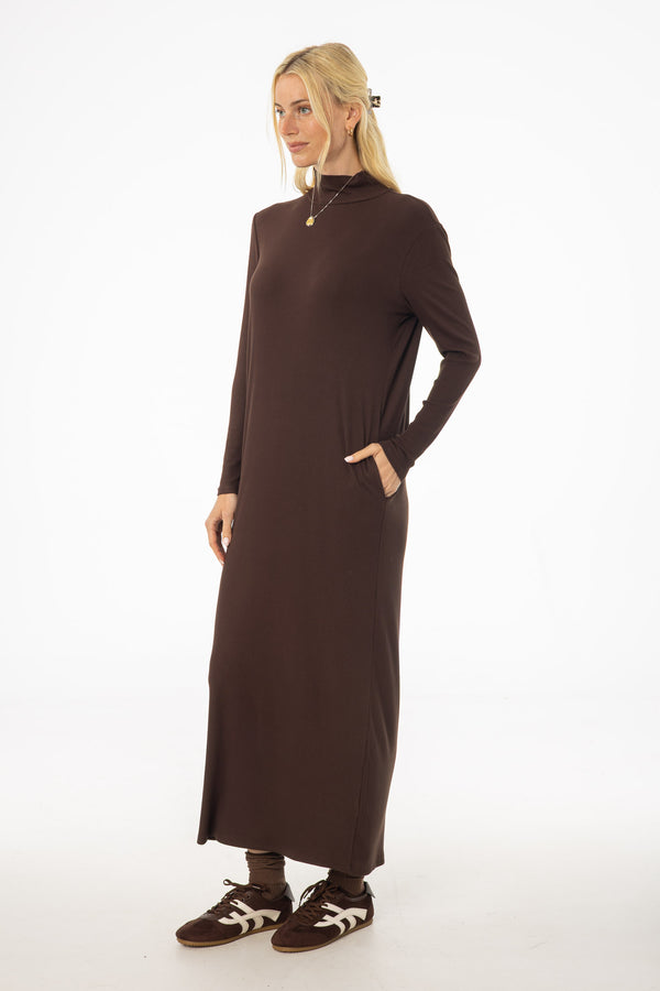 Brown Turtleneck Basic Maxi