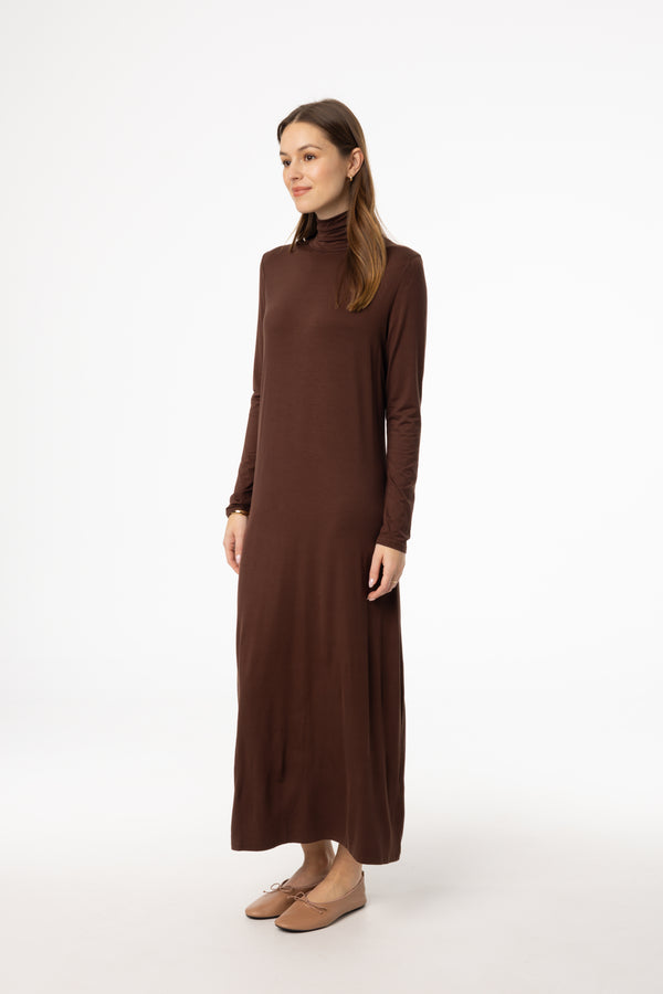 Brown Turtleneck Maxi Dress