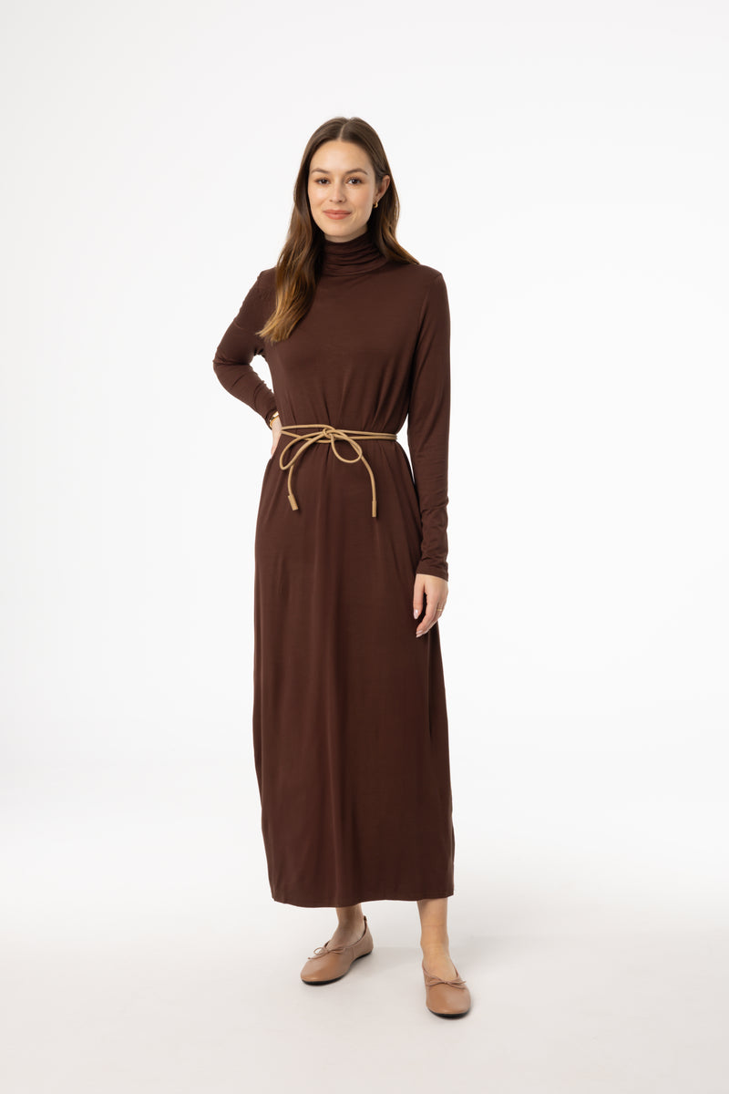 Brown Turtleneck Maxi Dress