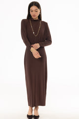 Brown Waisted Turtleneck Maxi Dress