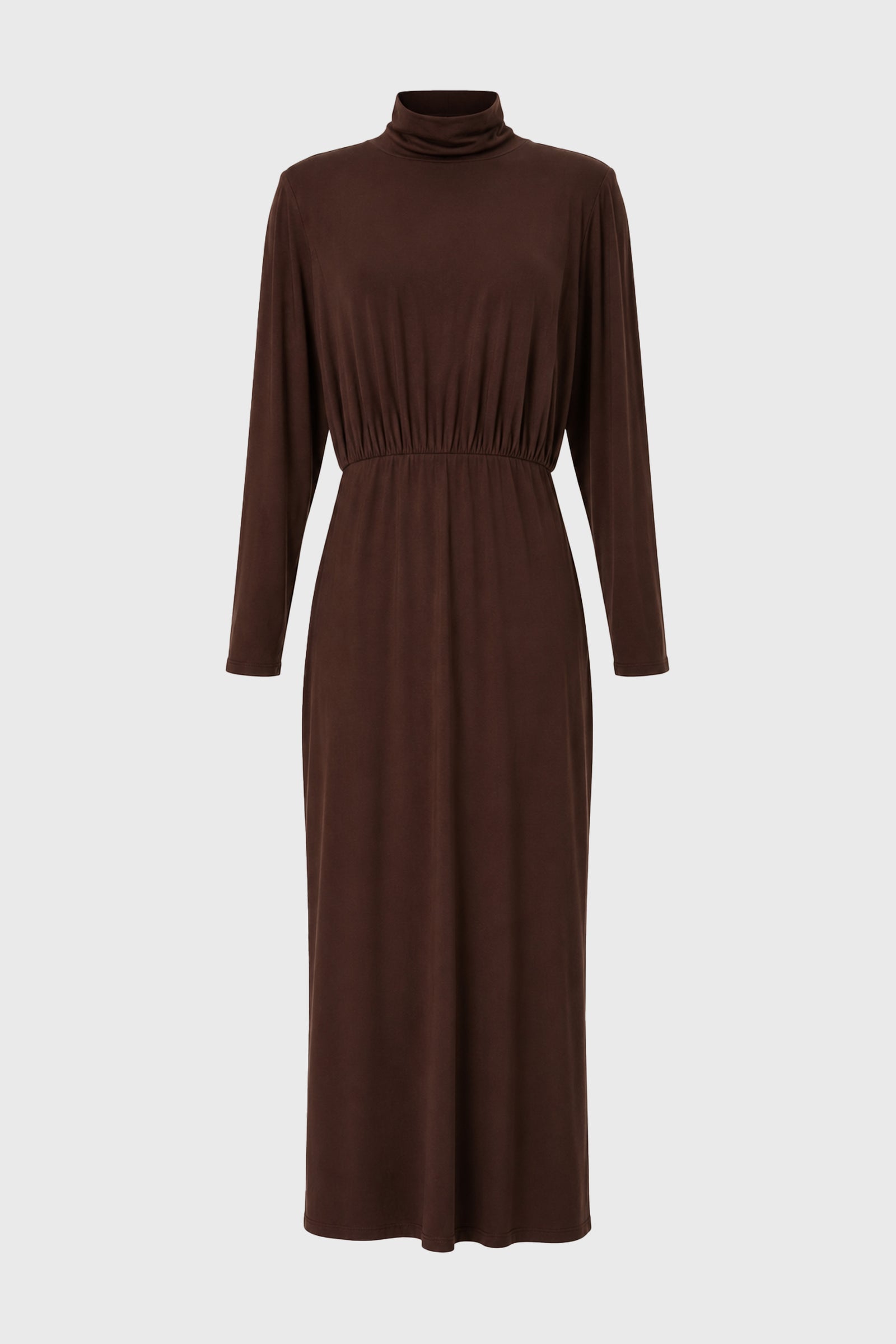 Brown Waisted Turtleneck Maxi Dress