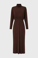 Brown Waisted Turtleneck Maxi Dress