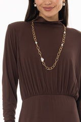 Brown Waisted Turtleneck Maxi Dress