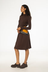 Brown Turtleneck Swing Dress