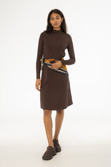 Brown Turtleneck Swing Dress