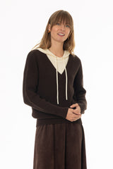Brown Two Tone Knit Hoodie